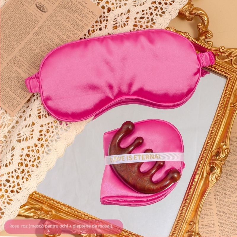 Set cadou cu mască de ochi din mătase simulată și pieptene cu cinci dinți, ambalat într-o geantă, CX brand, cadou de nuntă