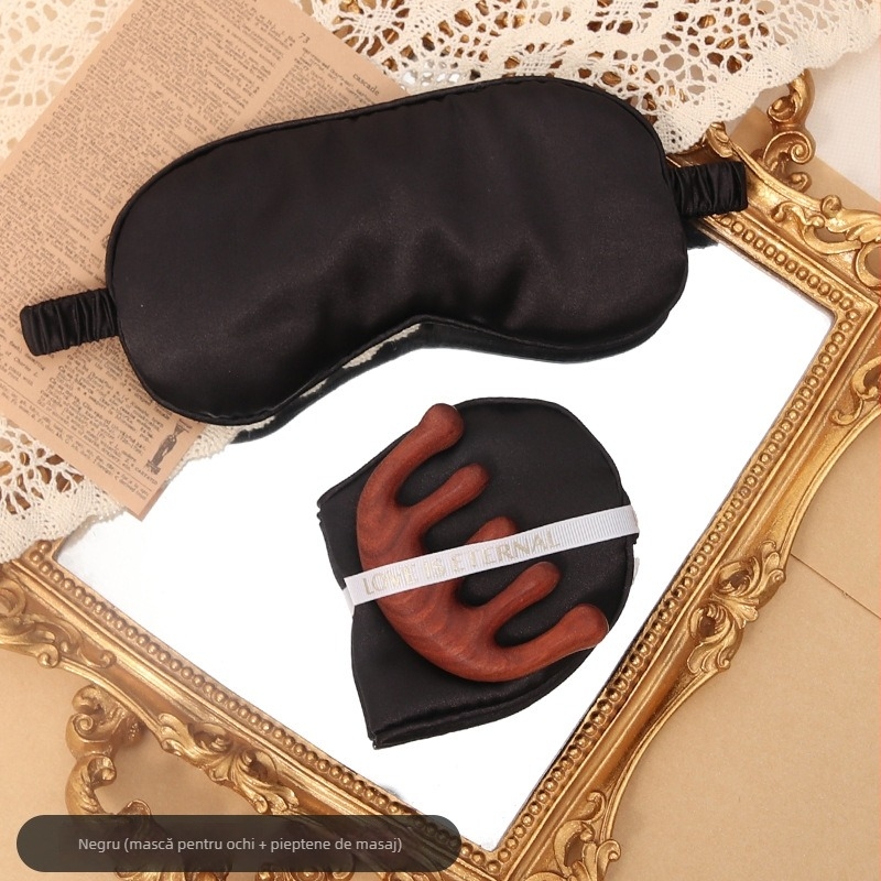 Set cadou cu mască de ochi din mătase simulată și pieptene cu cinci dinți, ambalat într-o geantă, CX brand, cadou de nuntă