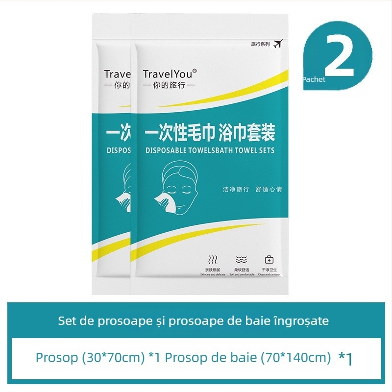 Set de lenjerie de călătorie, de unică folosință — 4 piese, țesătură nețesută, include cearșaf, husă de pilotă și fețe de pernă