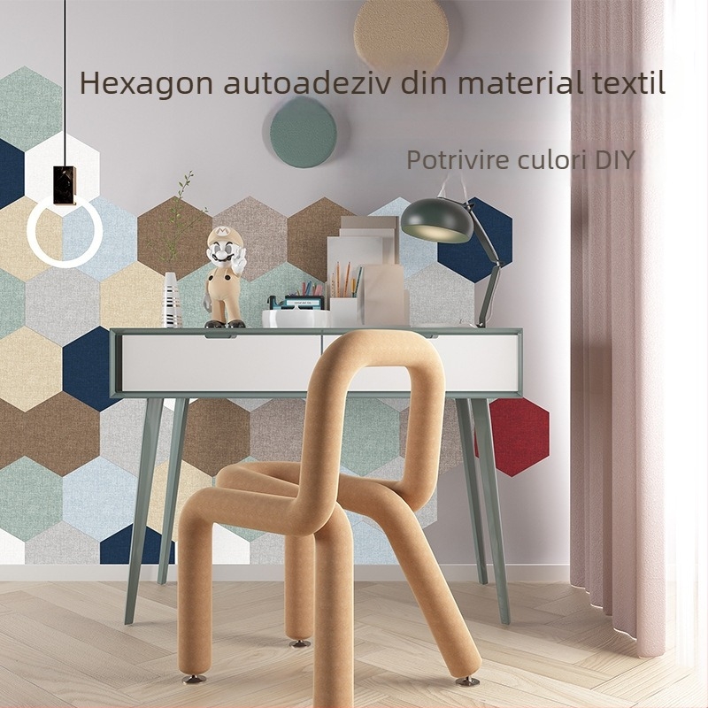Autocolant de perete hexagonal din material textil, autoadeziv, pentru fundalul sufrageriei și dormitorului, rezistent la mucegai, anti-coliziune, panou de perete 3D moale
