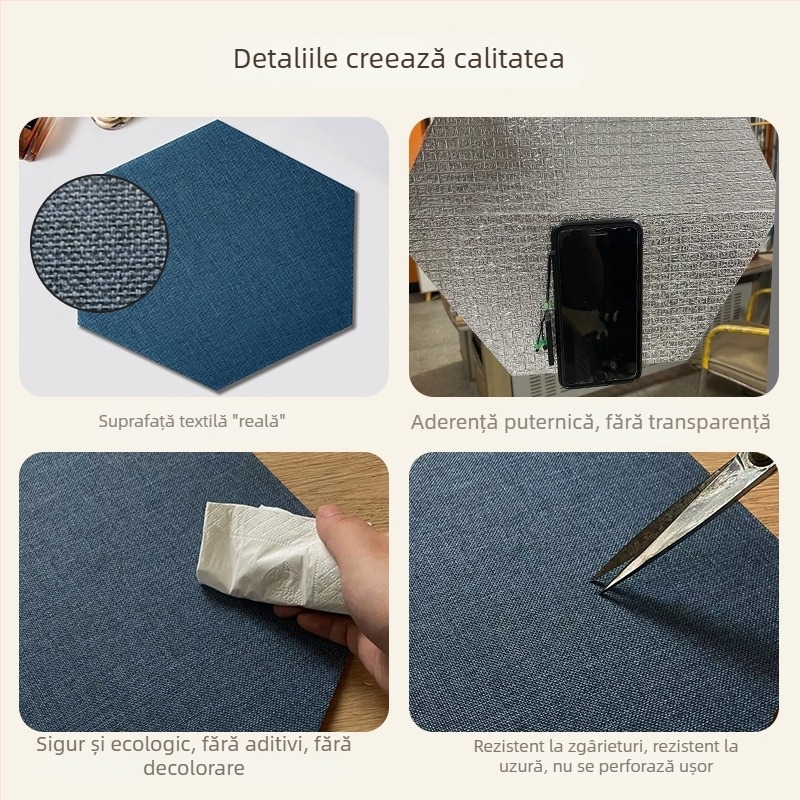 Autocolant de perete hexagonal din material textil, autoadeziv, pentru fundalul sufrageriei și dormitorului, rezistent la mucegai, anti-coliziune, panou de perete 3D moale