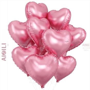 Baloni din folie de aluminiu, inimă, set de 12 bucăți, Aubrey, pentru zile de naștere și Ziua Îndrăgostiților