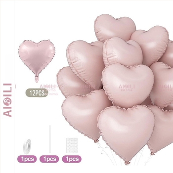 Baloni din folie de aluminiu, inimă, set de 12 bucăți, Aubrey, pentru zile de naștere și Ziua Îndrăgostiților