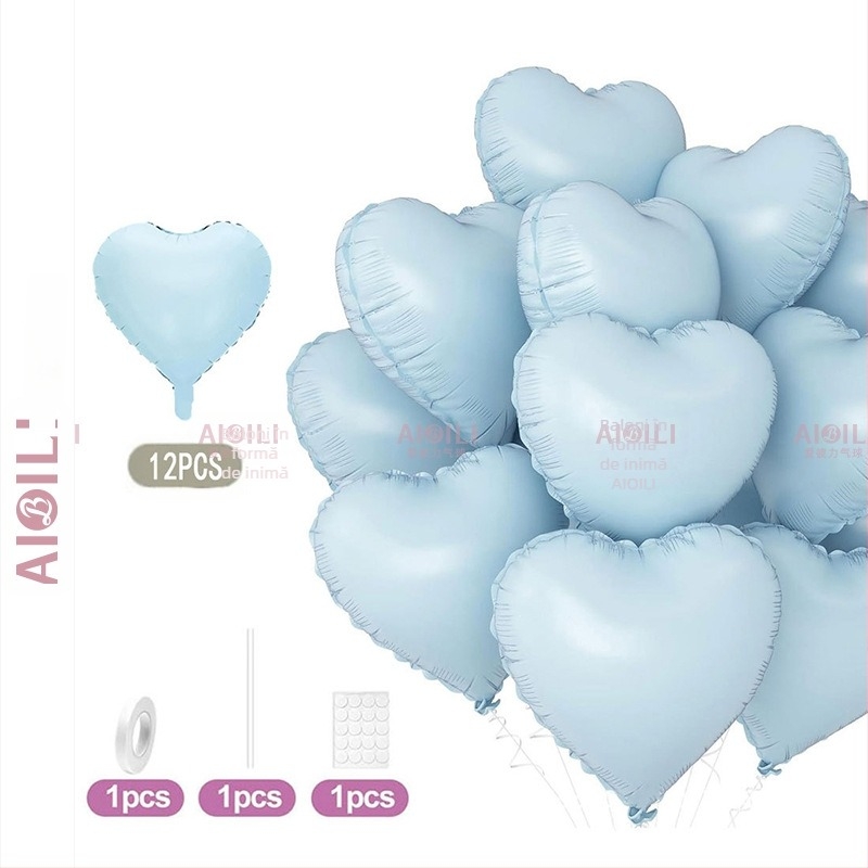 Baloni din folie de aluminiu, inimă, set de 12 bucăți, Aubrey, pentru zile de naștere și Ziua Îndrăgostiților