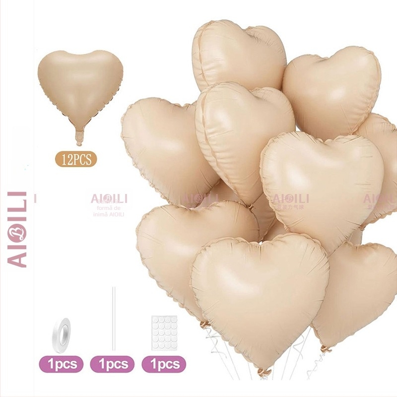 Baloni din folie de aluminiu, inimă, set de 12 bucăți, Aubrey, pentru zile de naștere și Ziua Îndrăgostiților