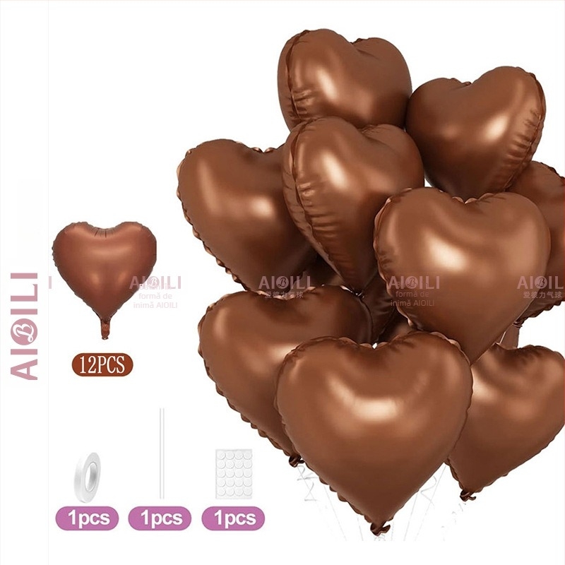 Baloni din folie de aluminiu, inimă, set de 12 bucăți, Aubrey, pentru zile de naștere și Ziua Îndrăgostiților