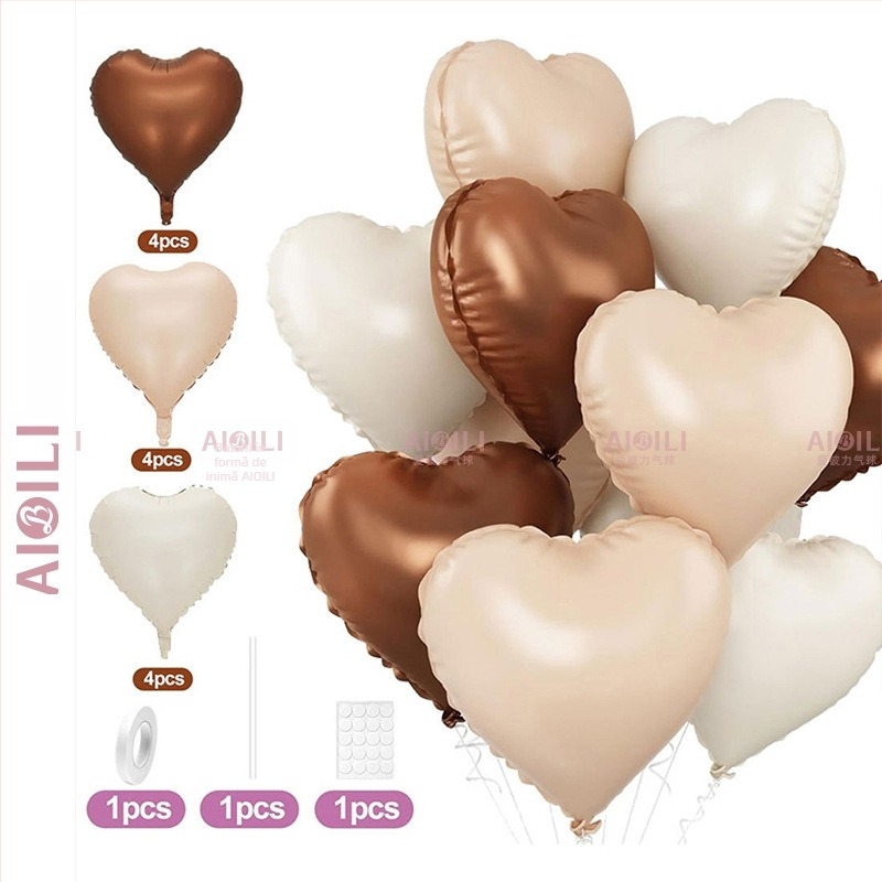 Baloni din folie de aluminiu, inimă, set de 12 bucăți, Aubrey, pentru zile de naștere și Ziua Îndrăgostiților