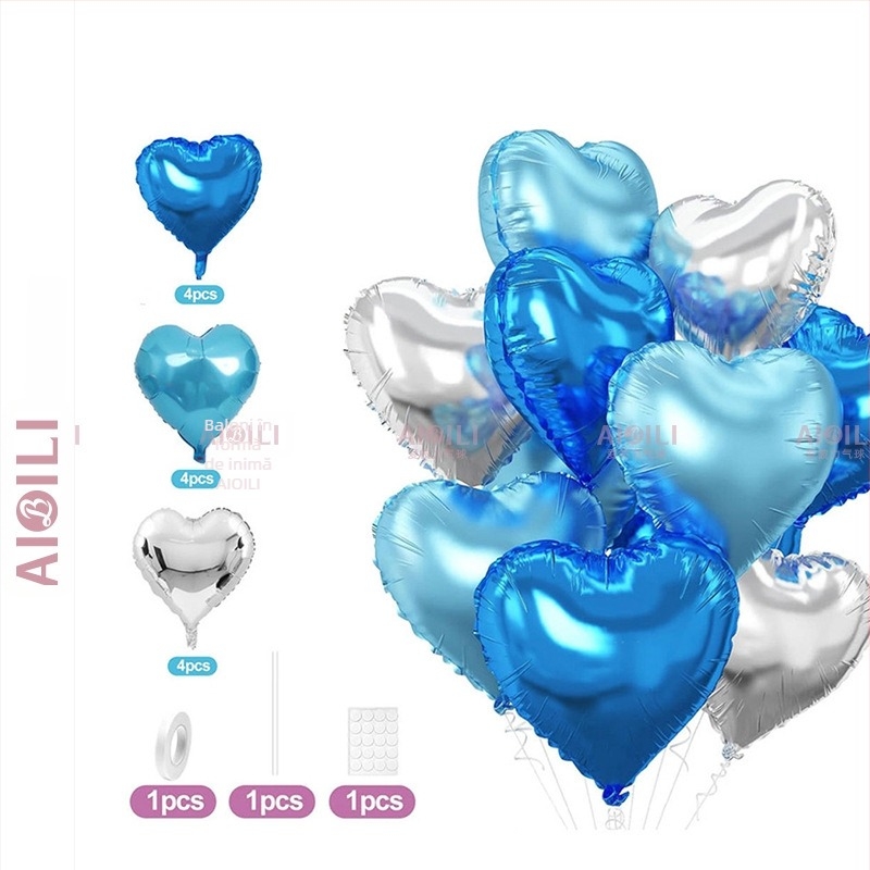 Baloni din folie de aluminiu, inimă, set de 12 bucăți, Aubrey, pentru zile de naștere și Ziua Îndrăgostiților