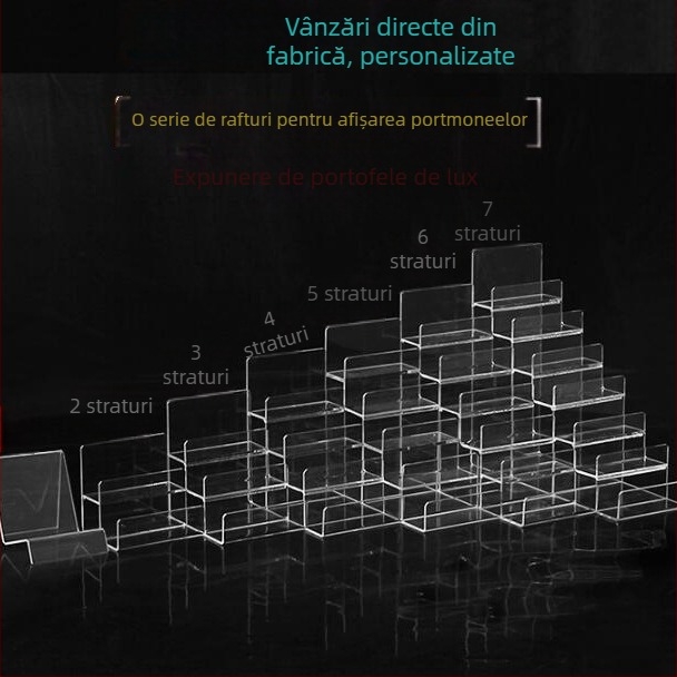 Suport de afișare pentru portofele și genți, dublu nivel, turnare prin injecție, carcasă din ipsos, în formă de scară