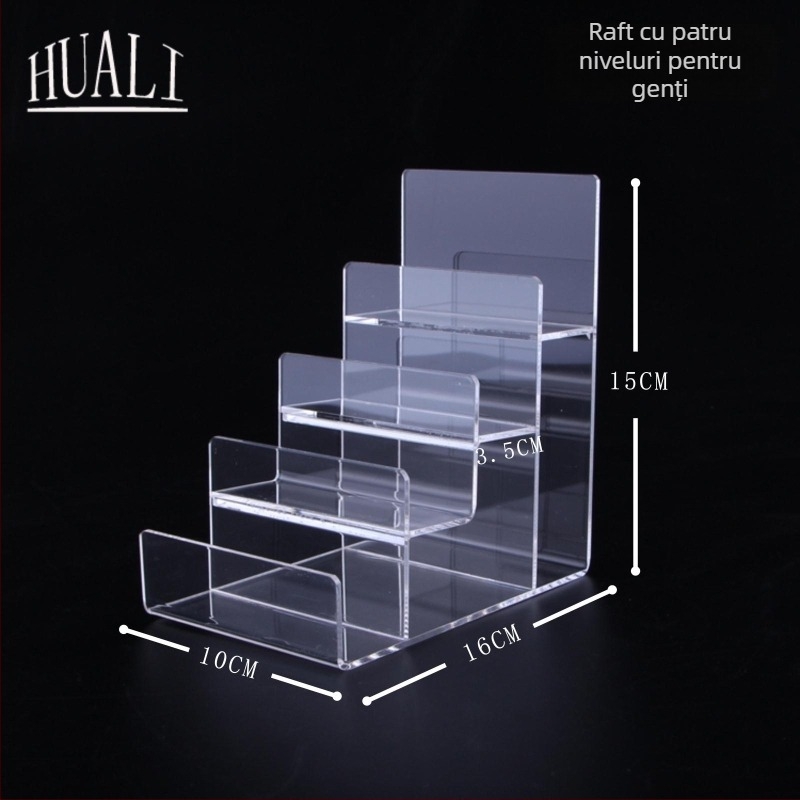 Suport de afișare pentru portofele și genți, dublu nivel, turnare prin injecție, carcasă din ipsos, în formă de scară