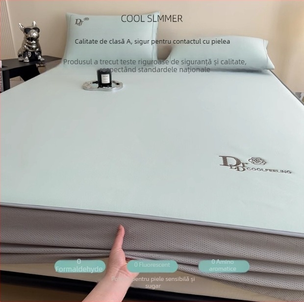 Set de covoare pentru pat din viscoză cu textură ice silk, brodat, pliabil, lux ușor, lavabil la mașină