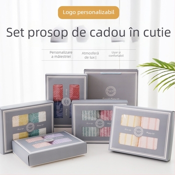 Set de două prosoape de față din fleece coral, cutie cadou, logo brodat, personalizabil
