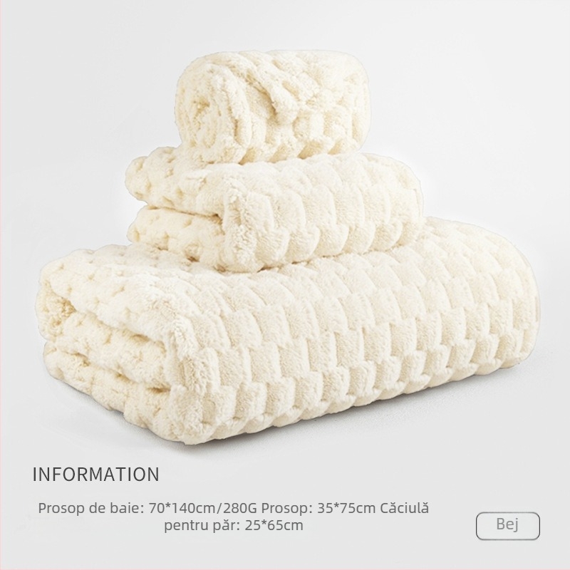 Set de trei prosoape pentru cămin studențesc, 100% alt material, fir 150D, țesătură jacquard, sub 100 g pe prosop.