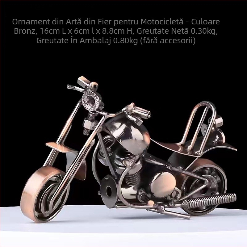 Model de motocicletă din metal, în stil industrial – ornament decorativ pentru living; finisaj electroplacare; fără personalizare