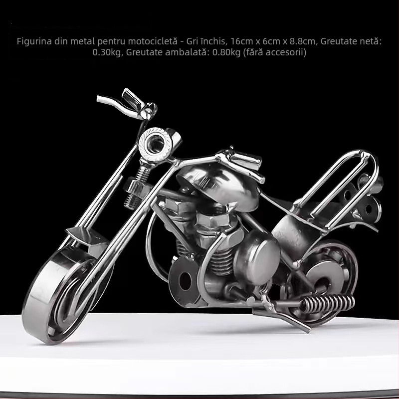 Model de motocicletă din metal, în stil industrial – ornament decorativ pentru living; finisaj electroplacare; fără personalizare