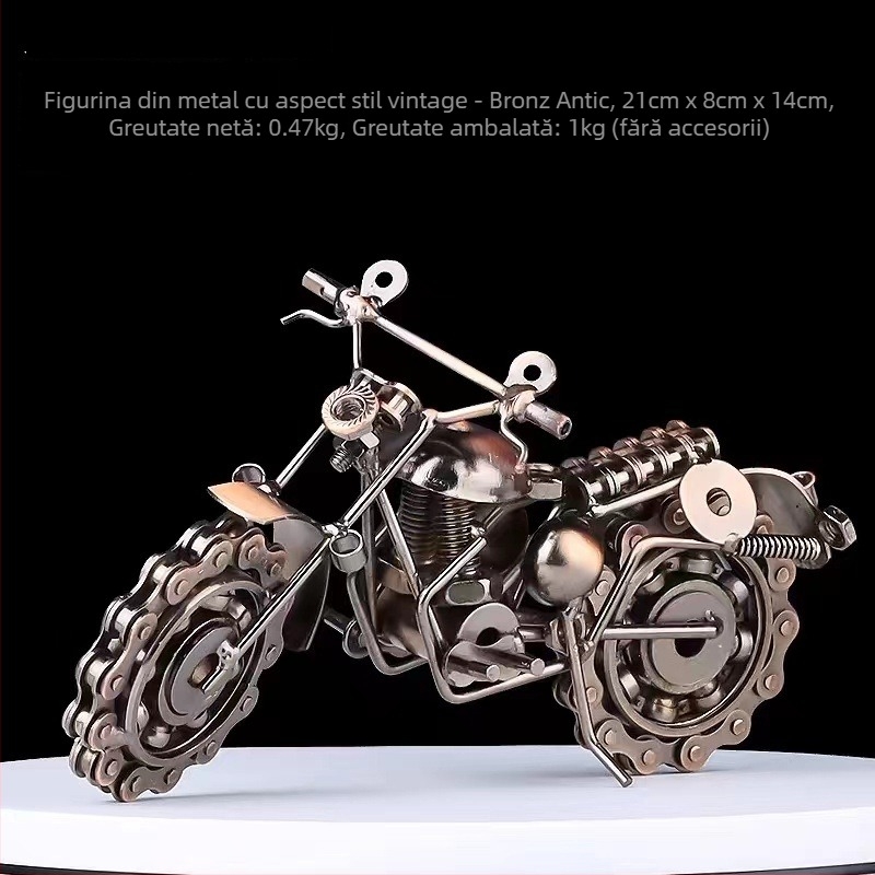 Model de motocicletă din metal, în stil industrial – ornament decorativ pentru living; finisaj electroplacare; fără personalizare
