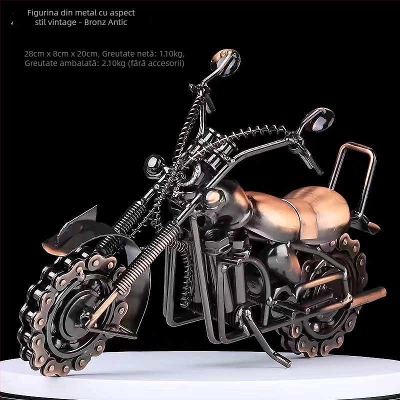 Model de motocicletă din metal, în stil industrial – ornament decorativ pentru living; finisaj electroplacare; fără personalizare