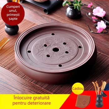 Tavă de ceai ceramică, rotundă, lucrată manual, primă clasă, stil retro, lux retro ușor