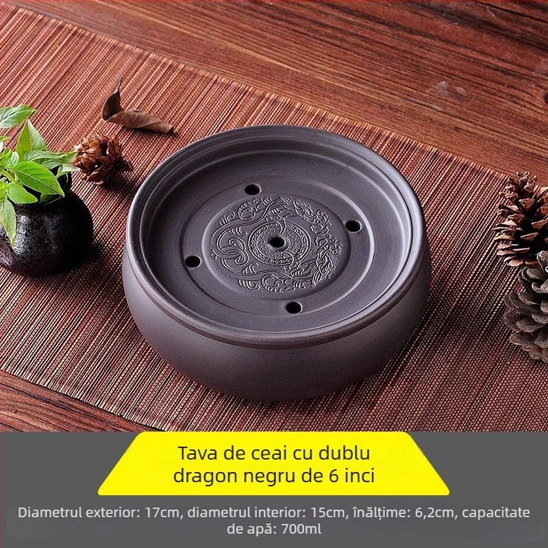 Tavă de ceai ceramică, rotundă, lucrată manual, primă clasă, stil retro, lux retro ușor