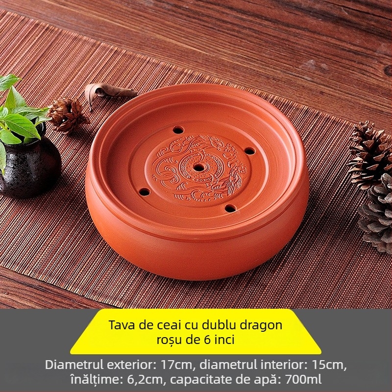 Tavă de ceai ceramică, rotundă, lucrată manual, primă clasă, stil retro, lux retro ușor
