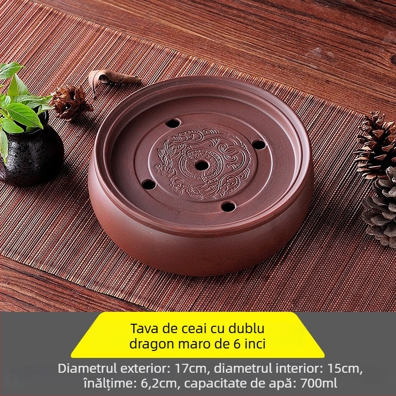 Tavă de ceai ceramică, rotundă, lucrată manual, primă clasă, stil retro, lux retro ușor