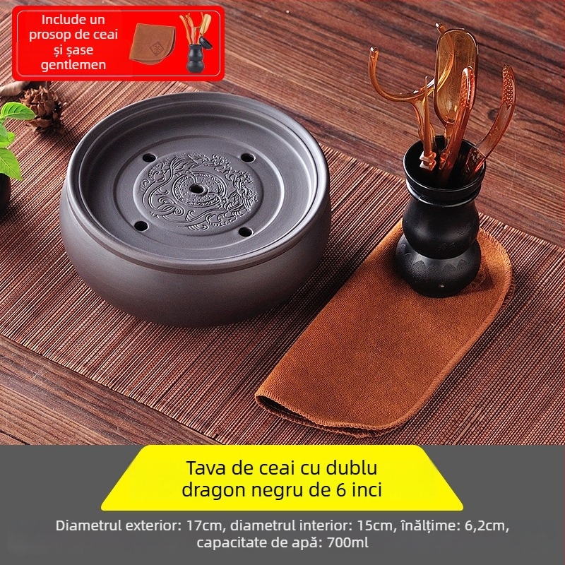 Tavă de ceai ceramică, rotundă, lucrată manual, primă clasă, stil retro, lux retro ușor