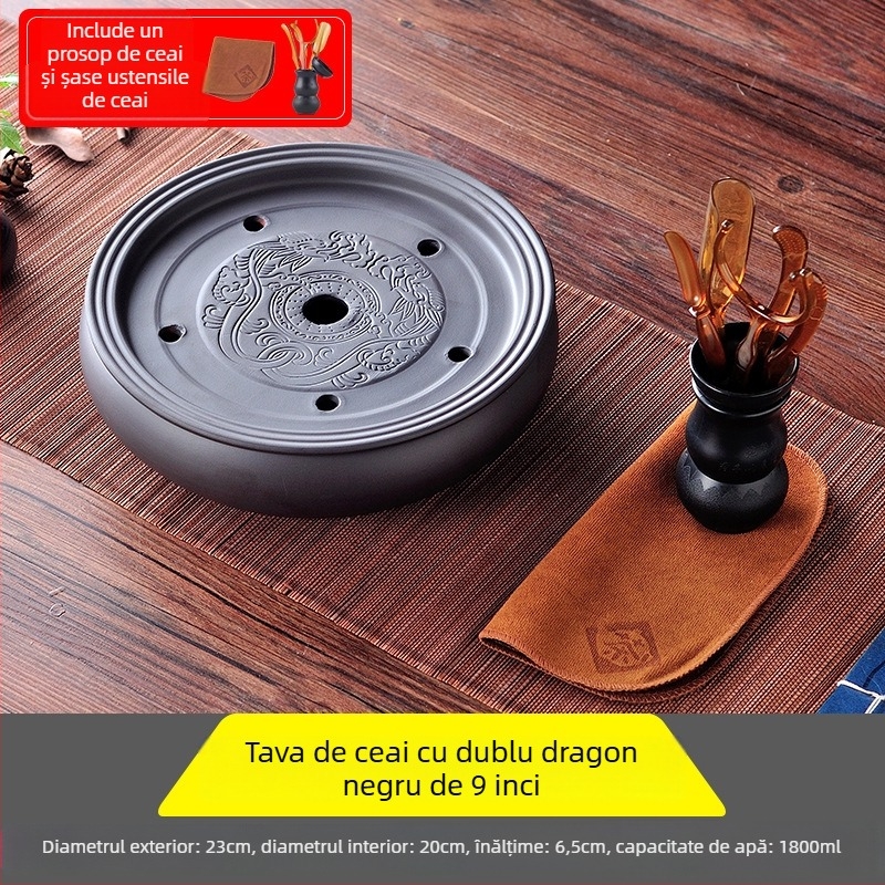 Tavă de ceai ceramică, rotundă, lucrată manual, primă clasă, stil retro, lux retro ușor