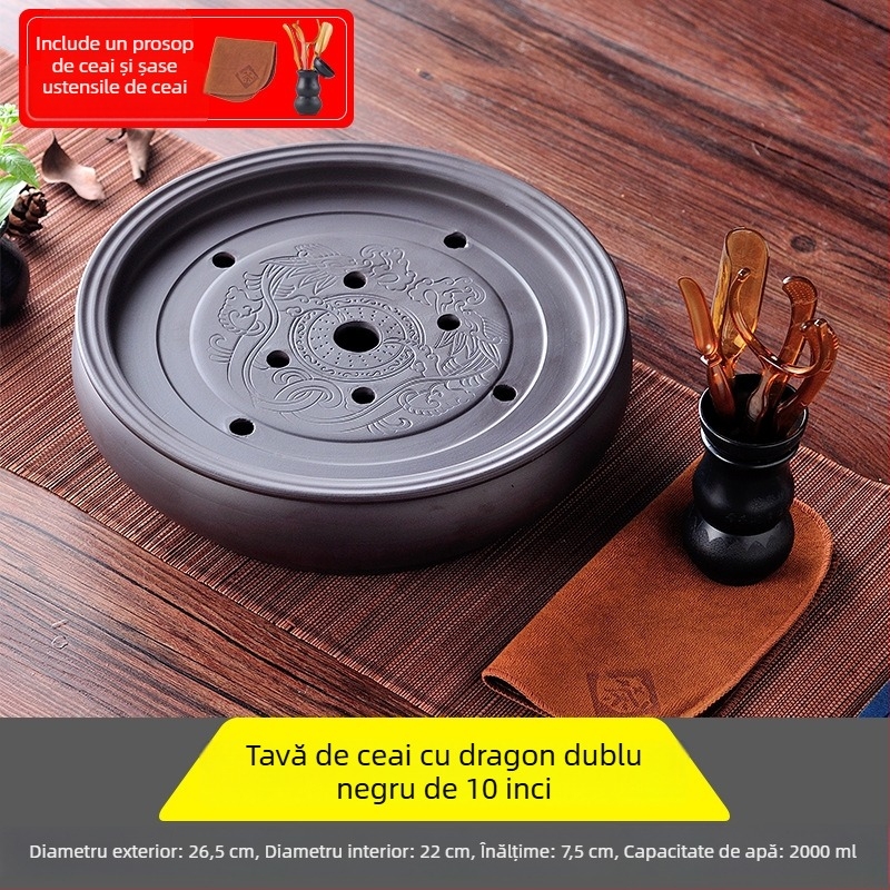 Tavă de ceai ceramică, rotundă, lucrată manual, primă clasă, stil retro, lux retro ușor