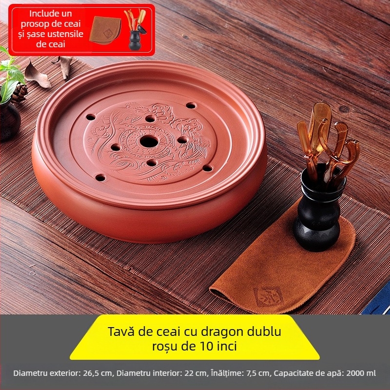 Tavă de ceai ceramică, rotundă, lucrată manual, primă clasă, stil retro, lux retro ușor