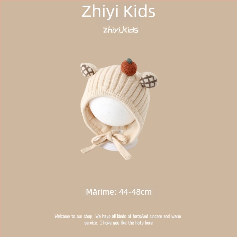 Pălărie unisex din lână cu protecție pentru urechi pentru sugari și copii, stil coreean drăguț, căldură de iarnă