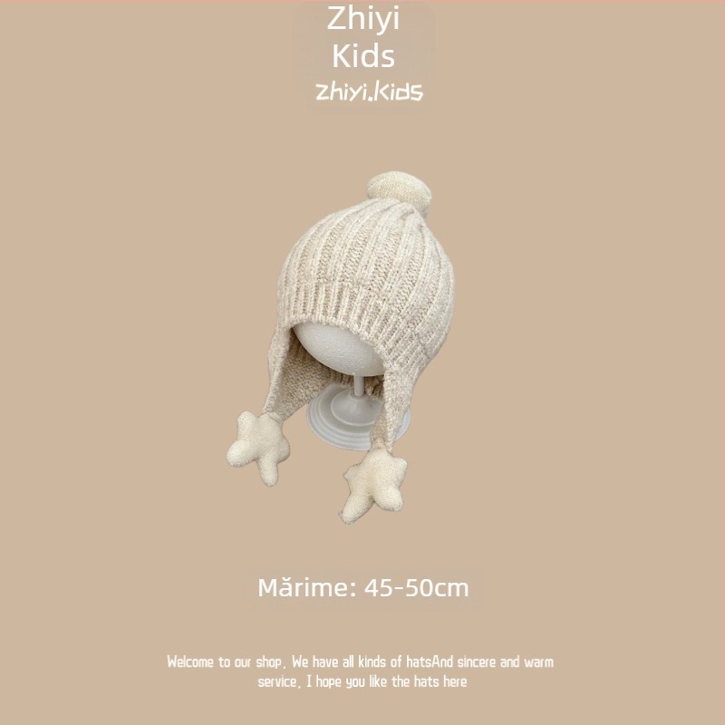 Pălărie unisex din lână cu protecție pentru urechi pentru sugari și copii, stil coreean drăguț, căldură de iarnă