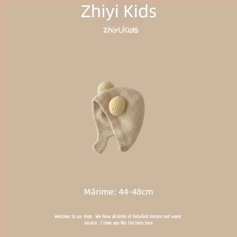 Pălărie unisex din lână cu protecție pentru urechi pentru sugari și copii, stil coreean drăguț, căldură de iarnă