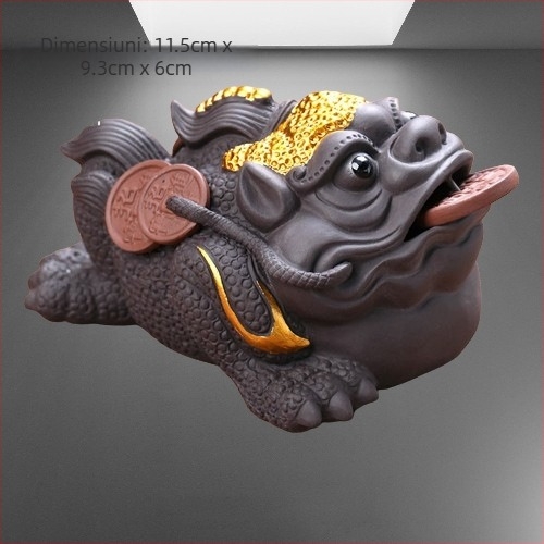 Set Tea Pet din lut de nisip, stil retro, calitate premium, cu broască-țestoasă dragon, Pixiu și Sun Wukong