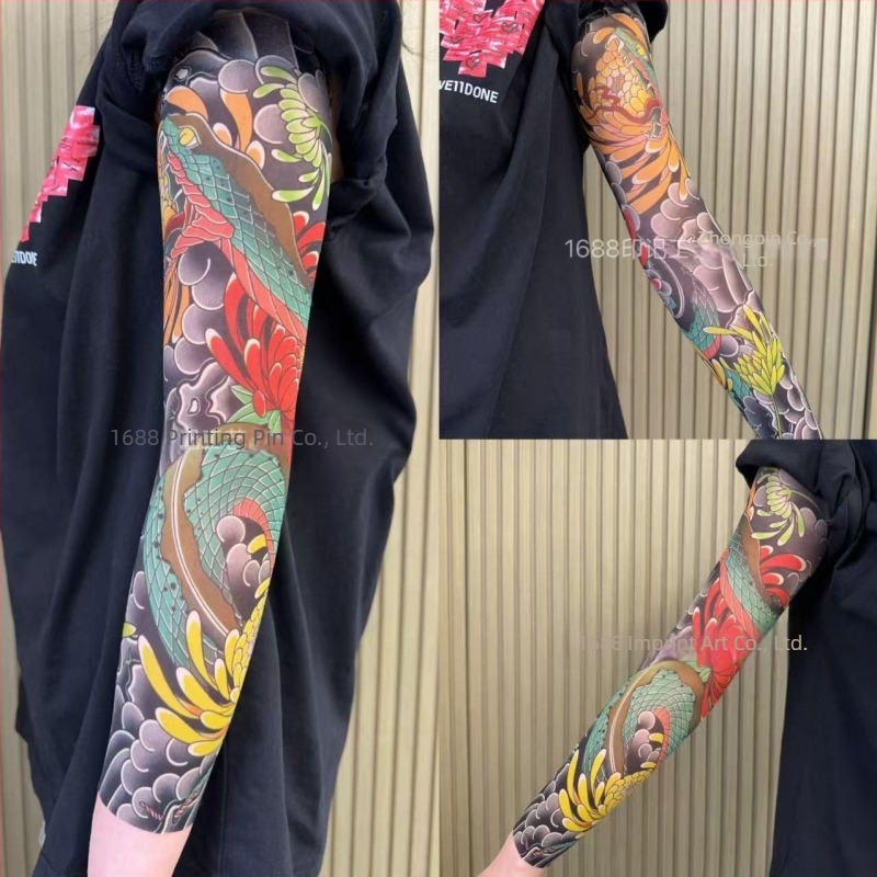 Manșon de braț ultra-subțire, fără cusur, cu motiv floral, protecție UV, unisex (Nailon, conținut principal 71–80%, design original, Primăvara 2025)