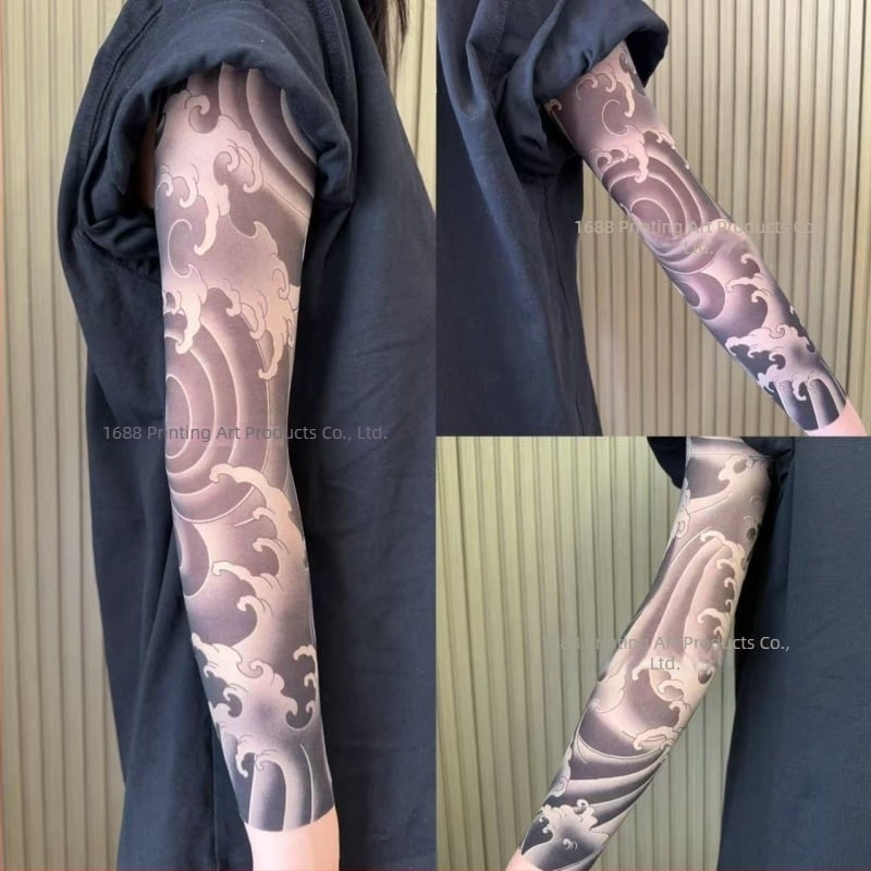 Manșon de braț ultra-subțire, fără cusur, cu motiv floral, protecție UV, unisex (Nailon, conținut principal 71–80%, design original, Primăvara 2025)