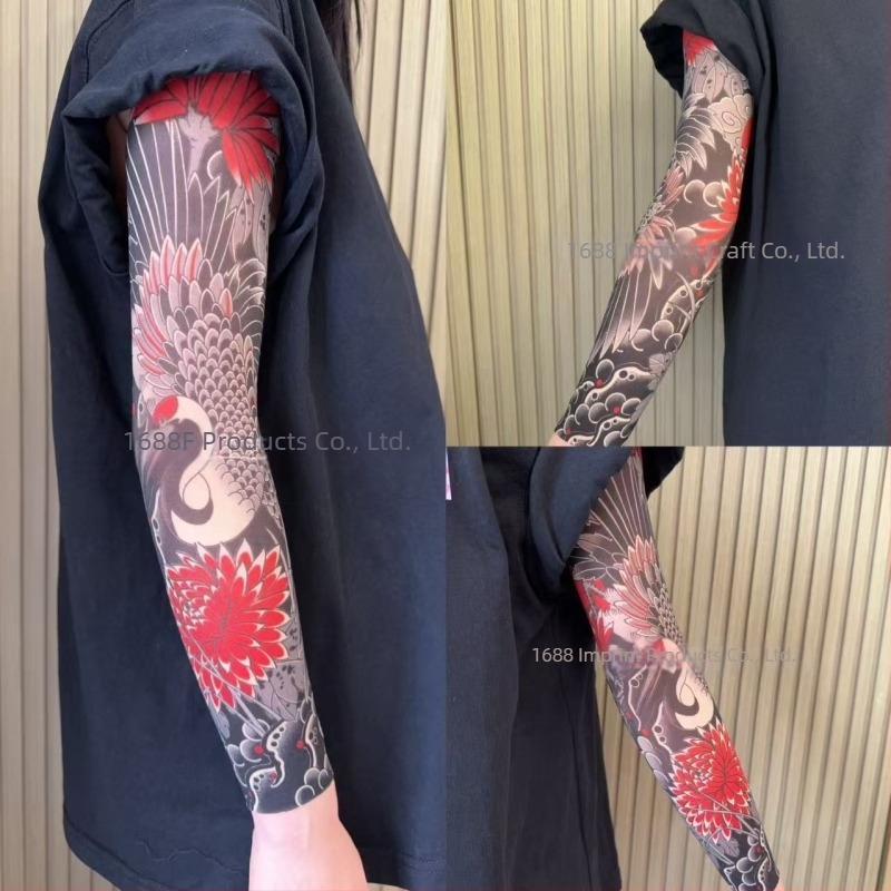 Manșon de braț ultra-subțire, fără cusur, cu motiv floral, protecție UV, unisex (Nailon, conținut principal 71–80%, design original, Primăvara 2025)