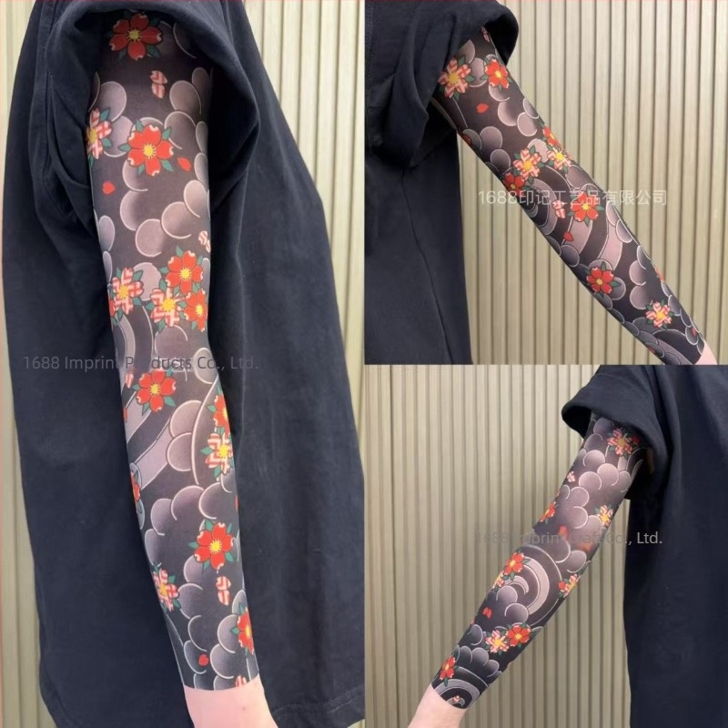 Manșon de braț ultra-subțire, fără cusur, cu motiv floral, protecție UV, unisex (Nailon, conținut principal 71–80%, design original, Primăvara 2025)