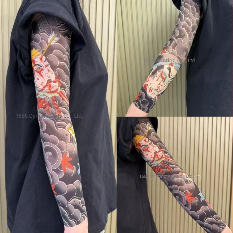 Manșon de braț ultra-subțire, fără cusur, cu motiv floral, protecție UV, unisex (Nailon, conținut principal 71–80%, design original, Primăvara 2025)
