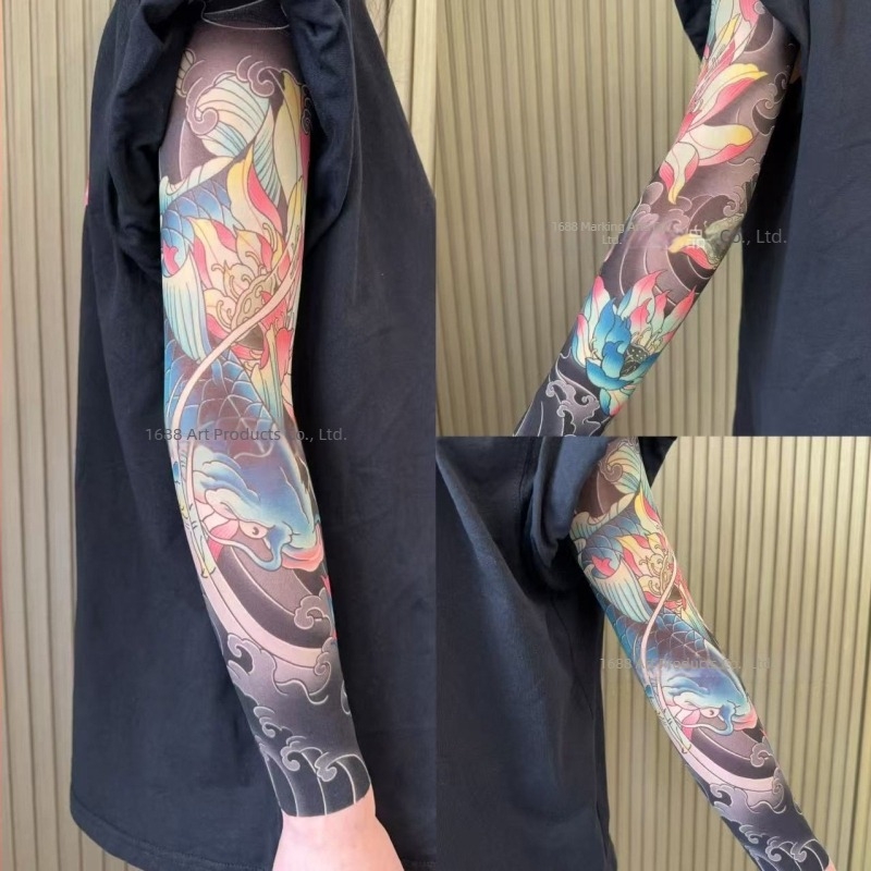 Manșon de braț ultra-subțire, fără cusur, cu motiv floral, protecție UV, unisex (Nailon, conținut principal 71–80%, design original, Primăvara 2025)