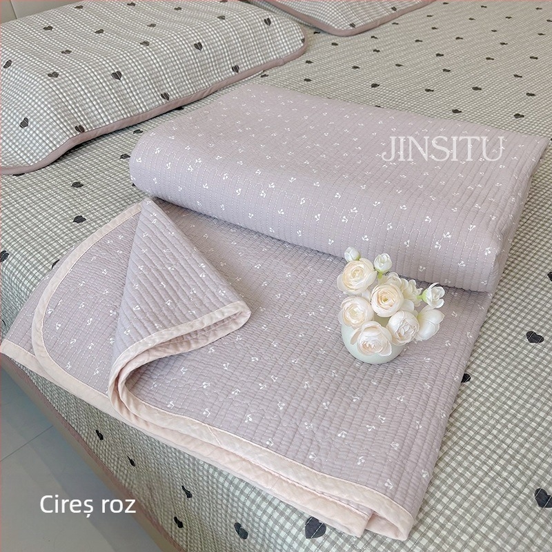 Set de acoperire pat din trei piese, 100% bumbac, model în dungi, țesătură twill, imprimare reactive, pentru toate anotimpurile