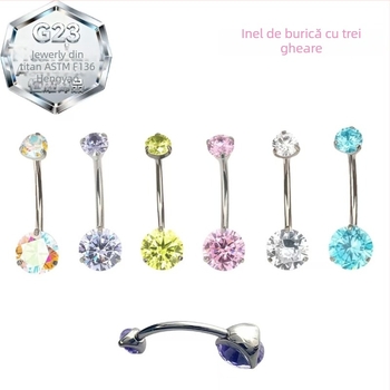 Inel de piercing pentru buric – aliaj de titan, zircon 5A, design geometric, prelucrare cu diamant, spirală interioară