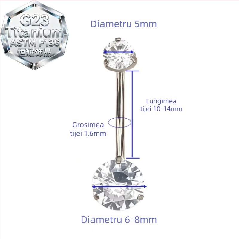 Inel de piercing pentru buric – aliaj de titan, zircon 5A, design geometric, prelucrare cu diamant, spirală interioară