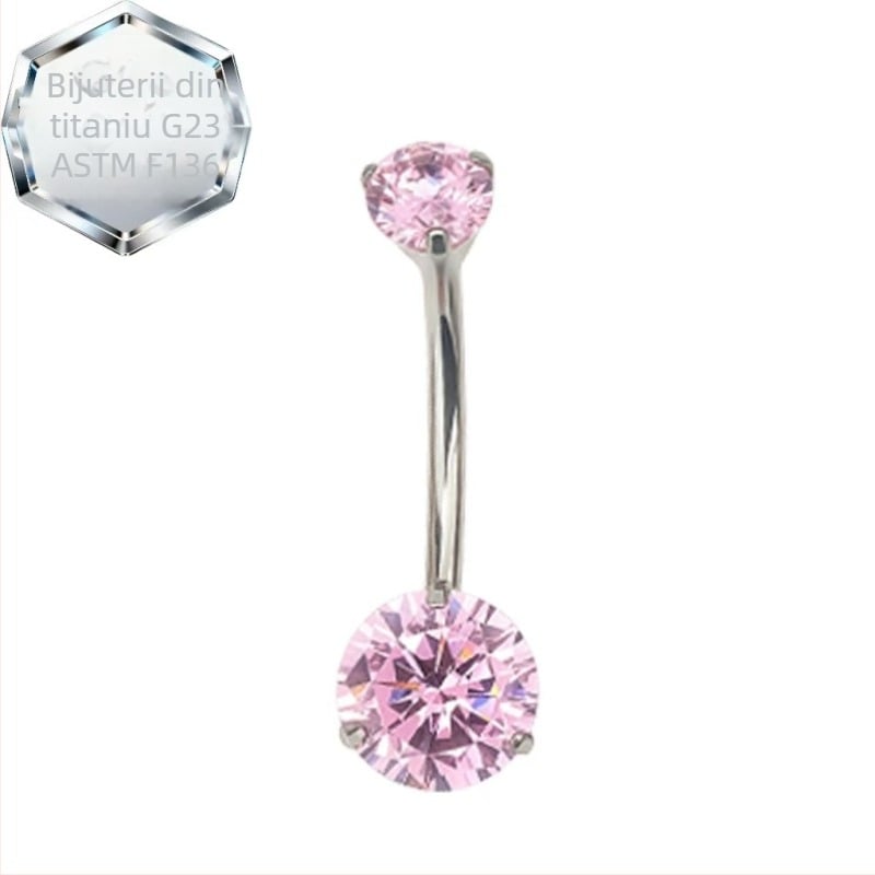 Inel de piercing pentru buric – aliaj de titan, zircon 5A, design geometric, prelucrare cu diamant, spirală interioară