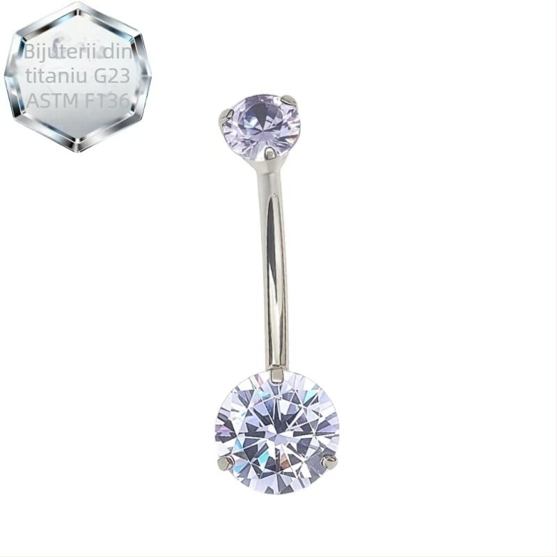 Inel de piercing pentru buric – aliaj de titan, zircon 5A, design geometric, prelucrare cu diamant, spirală interioară