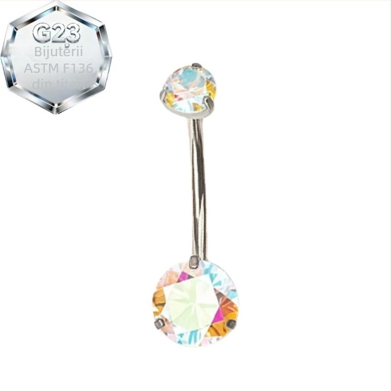 Inel de piercing pentru buric – aliaj de titan, zircon 5A, design geometric, prelucrare cu diamant, spirală interioară