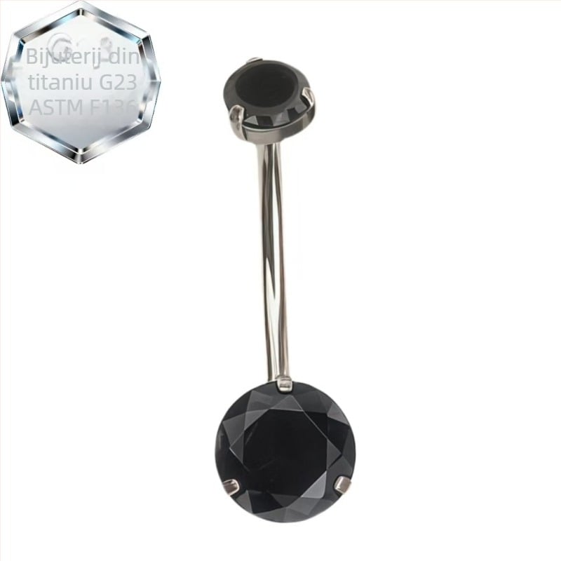 Inel de piercing pentru buric – aliaj de titan, zircon 5A, design geometric, prelucrare cu diamant, spirală interioară