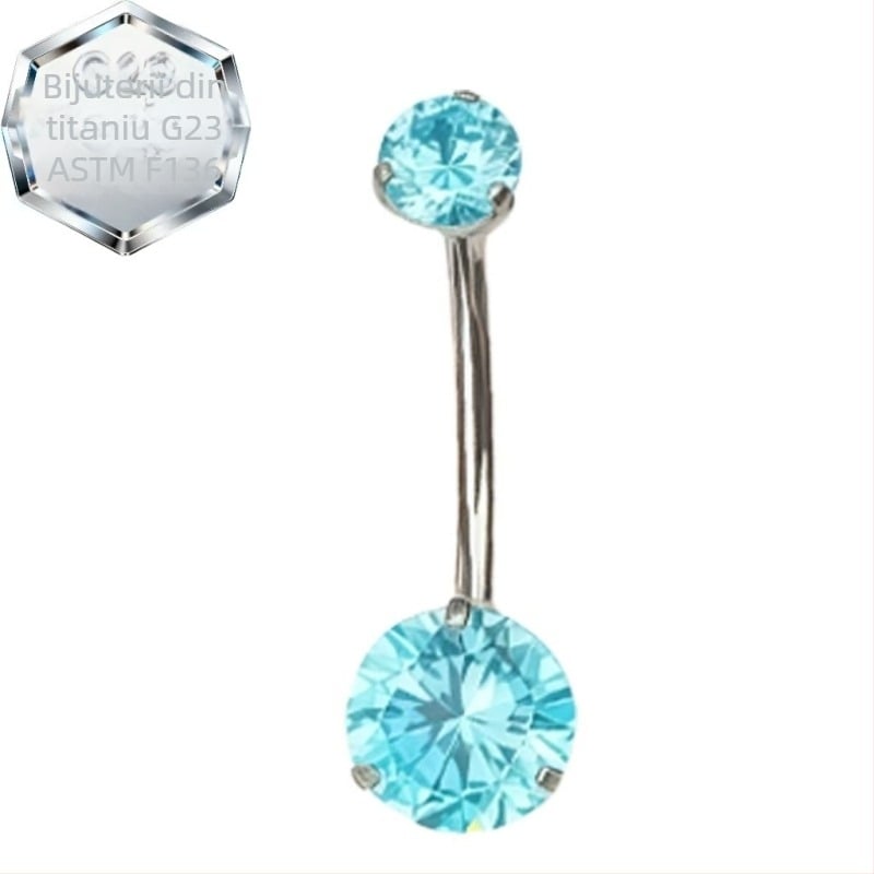 Inel de piercing pentru buric – aliaj de titan, zircon 5A, design geometric, prelucrare cu diamant, spirală interioară