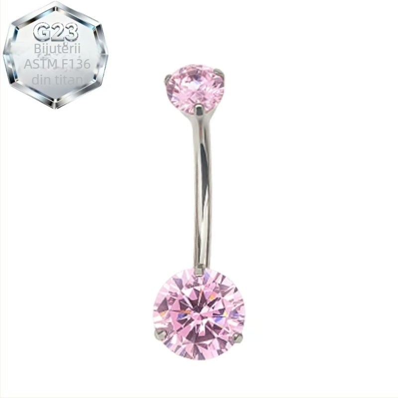 Inel de piercing pentru buric – aliaj de titan, zircon 5A, design geometric, prelucrare cu diamant, spirală interioară