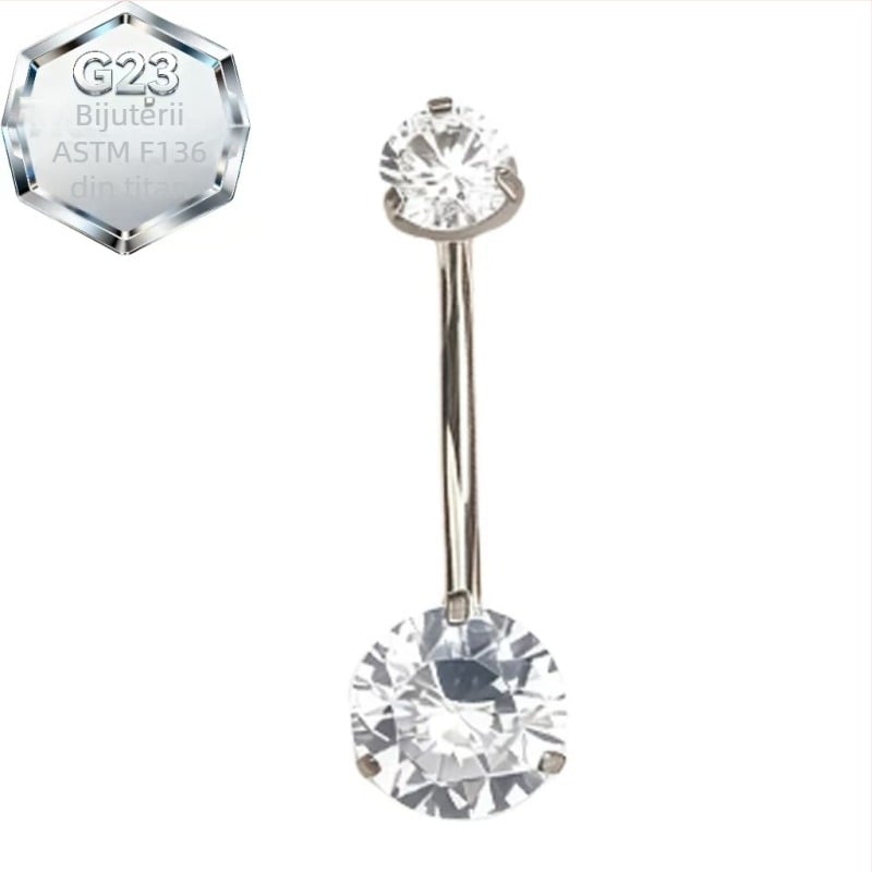 Inel de piercing pentru buric – aliaj de titan, zircon 5A, design geometric, prelucrare cu diamant, spirală interioară