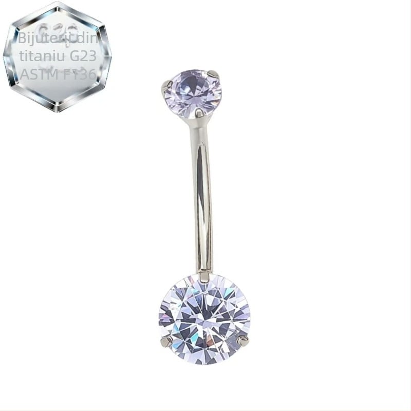 Inel de piercing pentru buric – aliaj de titan, zircon 5A, design geometric, prelucrare cu diamant, spirală interioară